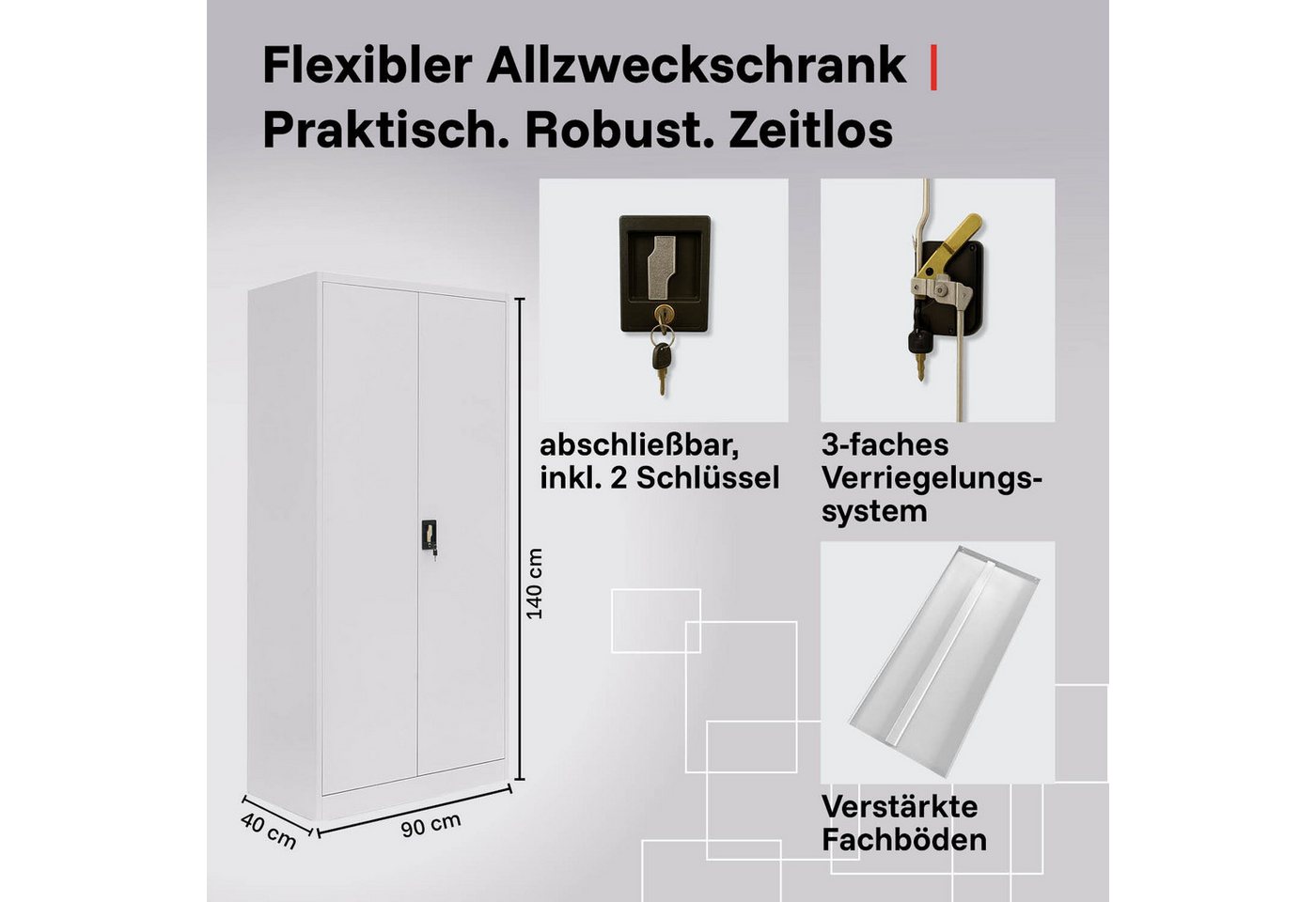 LagerZwei Aktenschrank Stahlschrank 140 x 90 x 40 cm abschließbar, höhenverstellbare Böden, pulverbeschichtet Bild 5