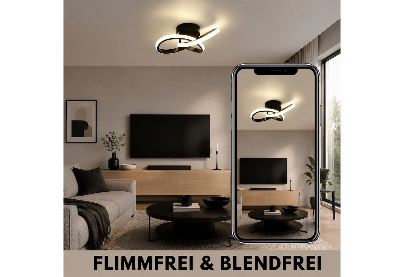 Nettlife LED Deckenleuchte Warmweiß 3000K Modern Flur Schlafzimmer Deckenlampe Schwarz/Weiß, LED fest integriert, Warmweiß 3000K, Augenschutz, Einfache Installtion für Küche Flur Schlafzimmer Bild 2