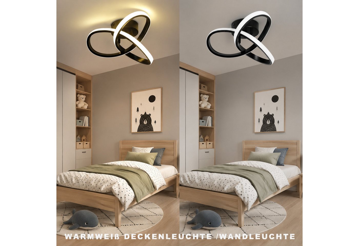 Nettlife LED Deckenleuchte Warmweiß 3000K Modern Flur Schlafzimmer Deckenlampe Schwarz/Weiß, LED fest integriert, Warmweiß 3000K, Augenschutz, Einfache Installtion für Küche Flur Schlafzimmer Bild 4