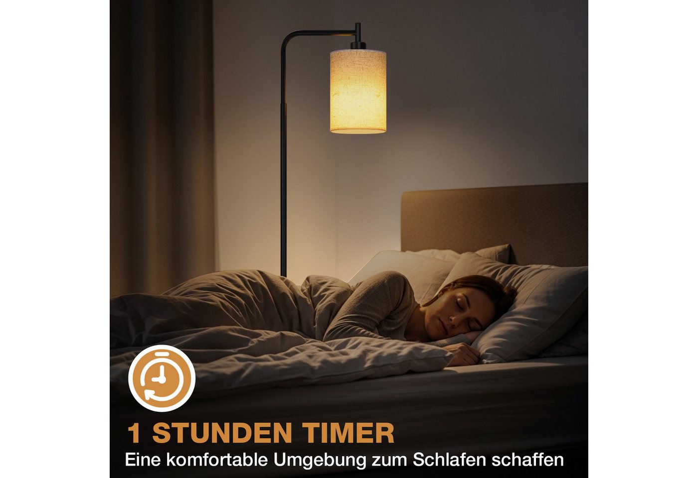 Sunicol Stehlampe Stehlampe Wohnzimmer, Dimmbar, Leinen-Lampenschirm, 4 Farbtemperaturen, LED wechselbar, 12W, E27, Timer, mit Fernbedienung&Fußschalter, für Schlafzimmer Bild 2