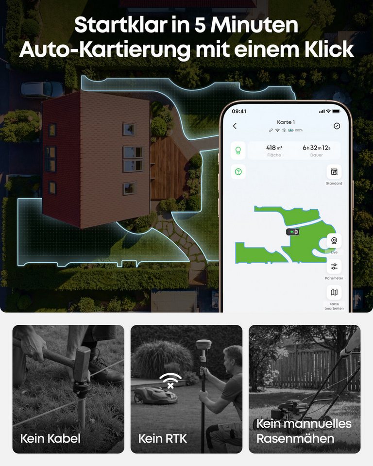 Anker eufy Rasenmähroboter C15 ohne Begrenzungskabel, bis 500 m² Rasenfläche, (Packung), ohne RTK, Auto-Kartierung, intelligente Navigation, präzises Randmähen Bild 2