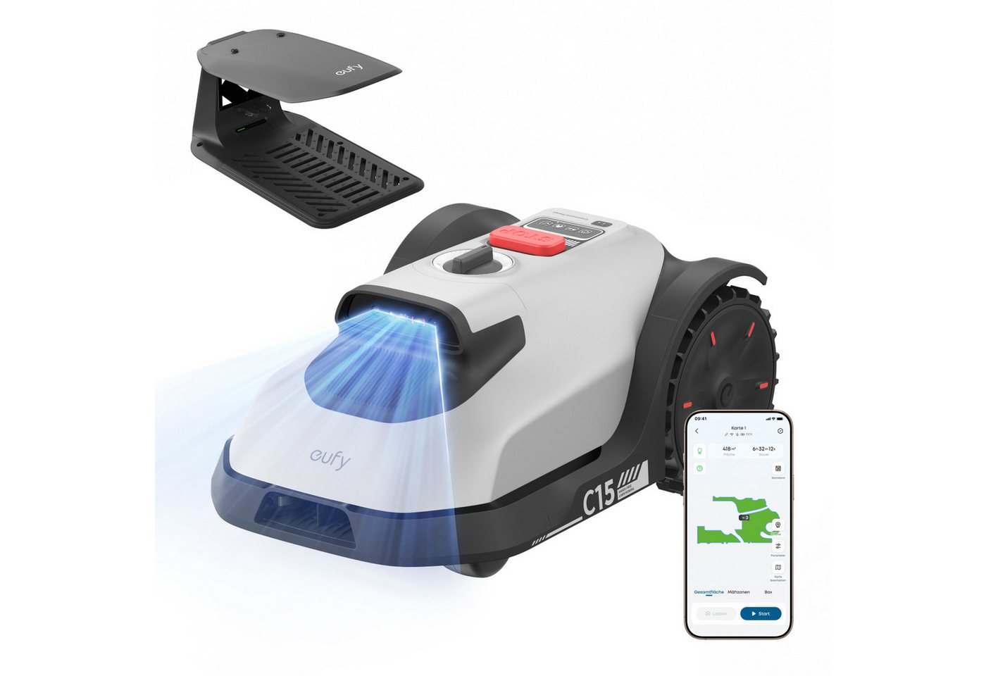 Anker eufy Rasenmähroboter C15 ohne Begrenzungskabel, bis 500 m² Rasenfläche, (Packung), ohne RTK, Auto-Kartierung, intelligente Navigation, präzises Randmähen Bild 3