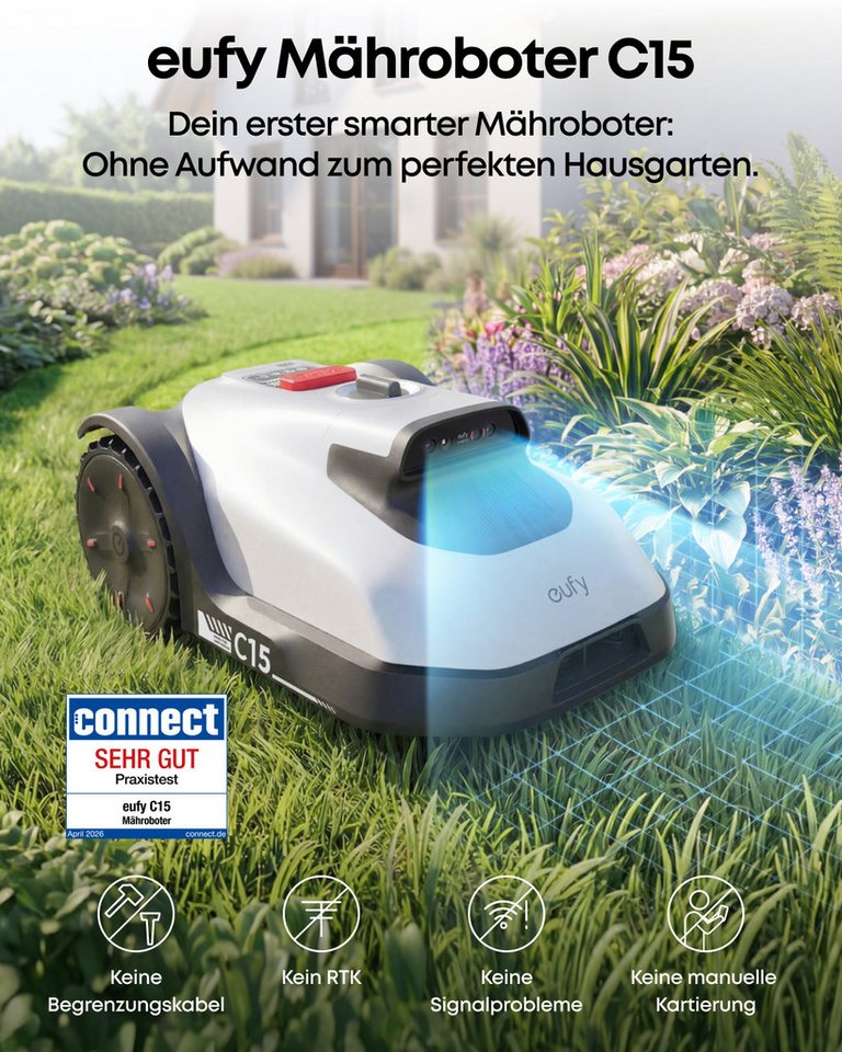Anker eufy Rasenmähroboter C15 ohne Begrenzungskabel, bis 500 m² Rasenfläche, (Packung), ohne RTK, Auto-Kartierung, intelligente Navigation, präzises Randmähen Bild 5