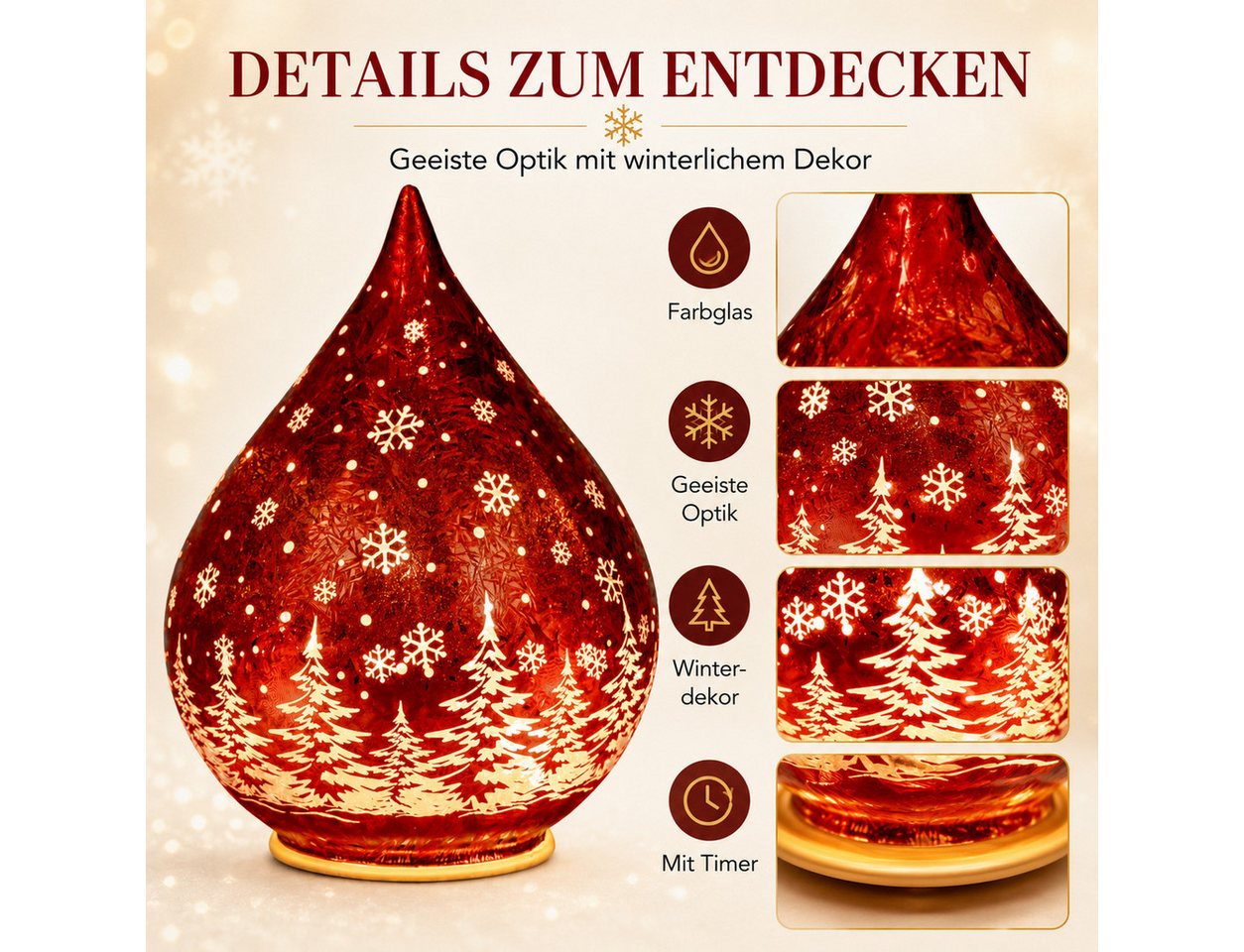formano LED Dekolicht LED Deko-Tropfen Weihnachten 21 cm Frosty-Rot mit Timer 6h/18h, LED fest integriert Bild 4