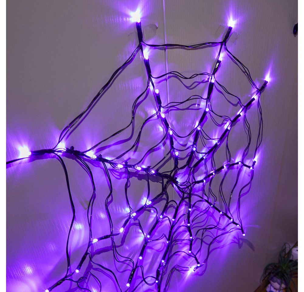 Sunicol Dekolicht Halloween Dekorationen Lichter, Spinnennetz, Fernbedienung, Batterie, Lila, Orange, 1M Durchmesser Lichter, für Halloween Party Hof Bar Haunted House Bild 2