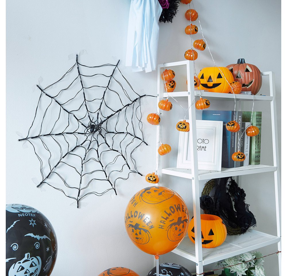 Sunicol Dekolicht Halloween Dekorationen Lichter, Spinnennetz, Fernbedienung, Batterie, Lila, Orange, 1M Durchmesser Lichter, für Halloween Party Hof Bar Haunted House Bild 3