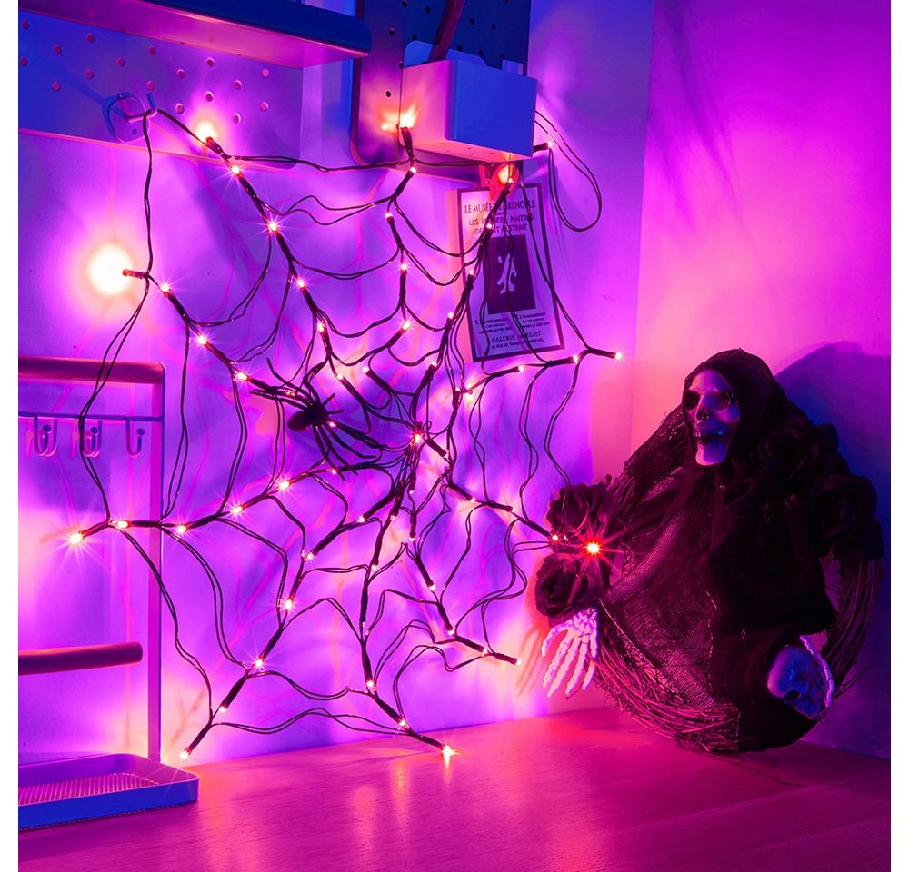 Sunicol Dekolicht Halloween Dekorationen Lichter, Spinnennetz, Fernbedienung, Batterie, Lila, Orange, 1M Durchmesser Lichter, für Halloween Party Hof Bar Haunted House Bild 5