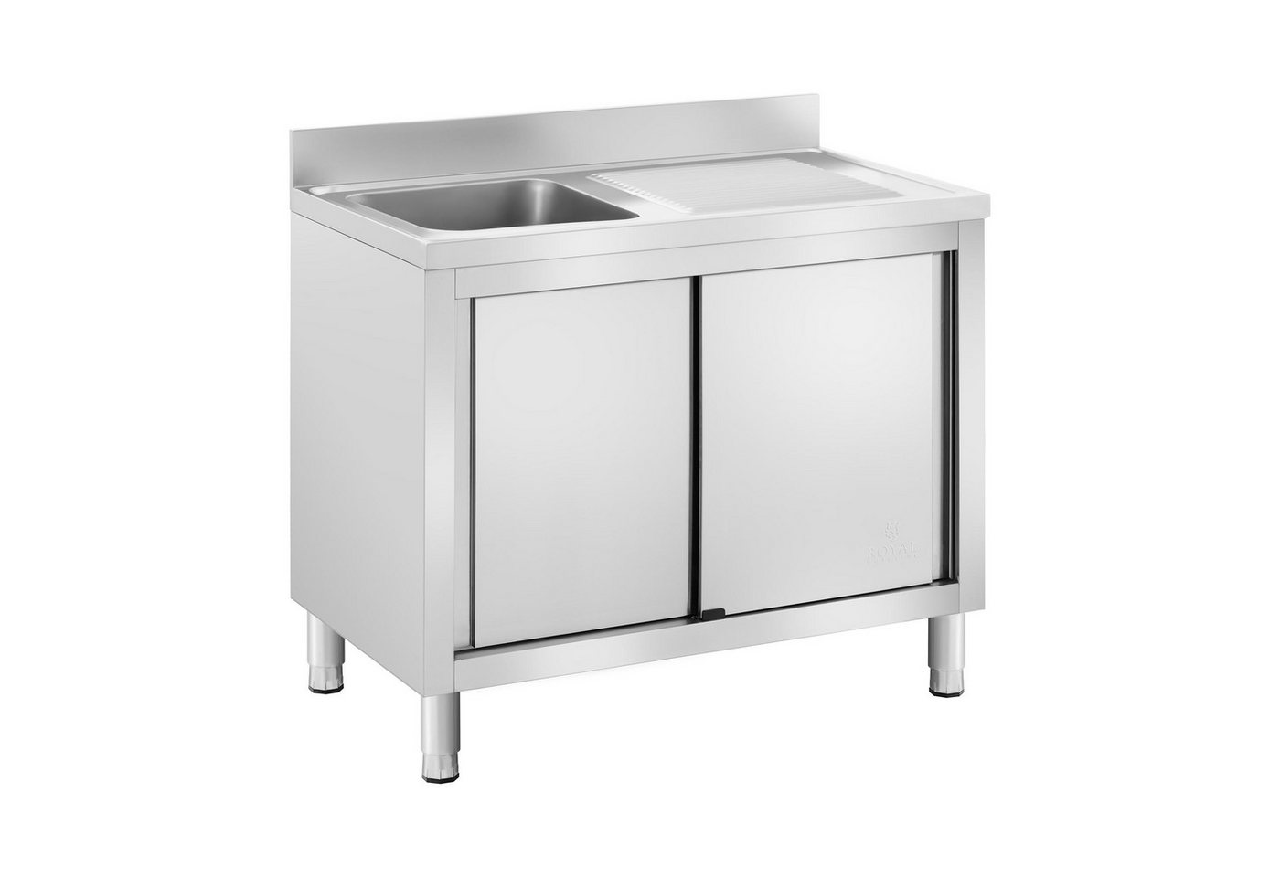 Royal Catering Edelstahlspüle 100 x 60 cm Spülenunterschrank Becken links 40 x 40 x 24 cm Aufkantung, 60/100 cm
