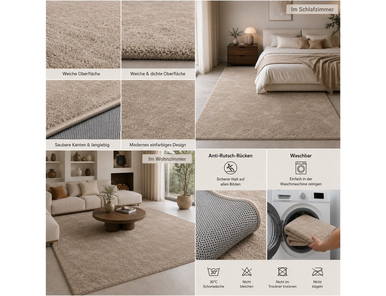 Carpetilla Teppich Waschbarer Teppich– Modern & Weich für Wohnzimmer, Schlafzimmer, Rechteckig Bild 3