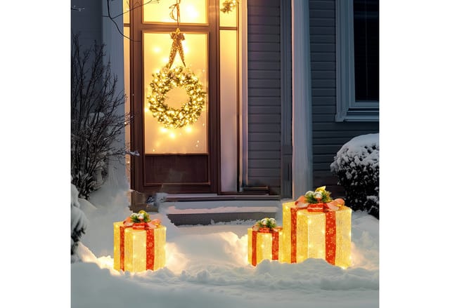 Outsunny Weihnachtsfigur 58er LED, 3-teiliges Geschenkboxen, in warmweiß (Weihnachtsdeko, 1 St., Weihnachtsbeleuchtung), Stahlrahmen, für Indoor, Outdoor, Gold