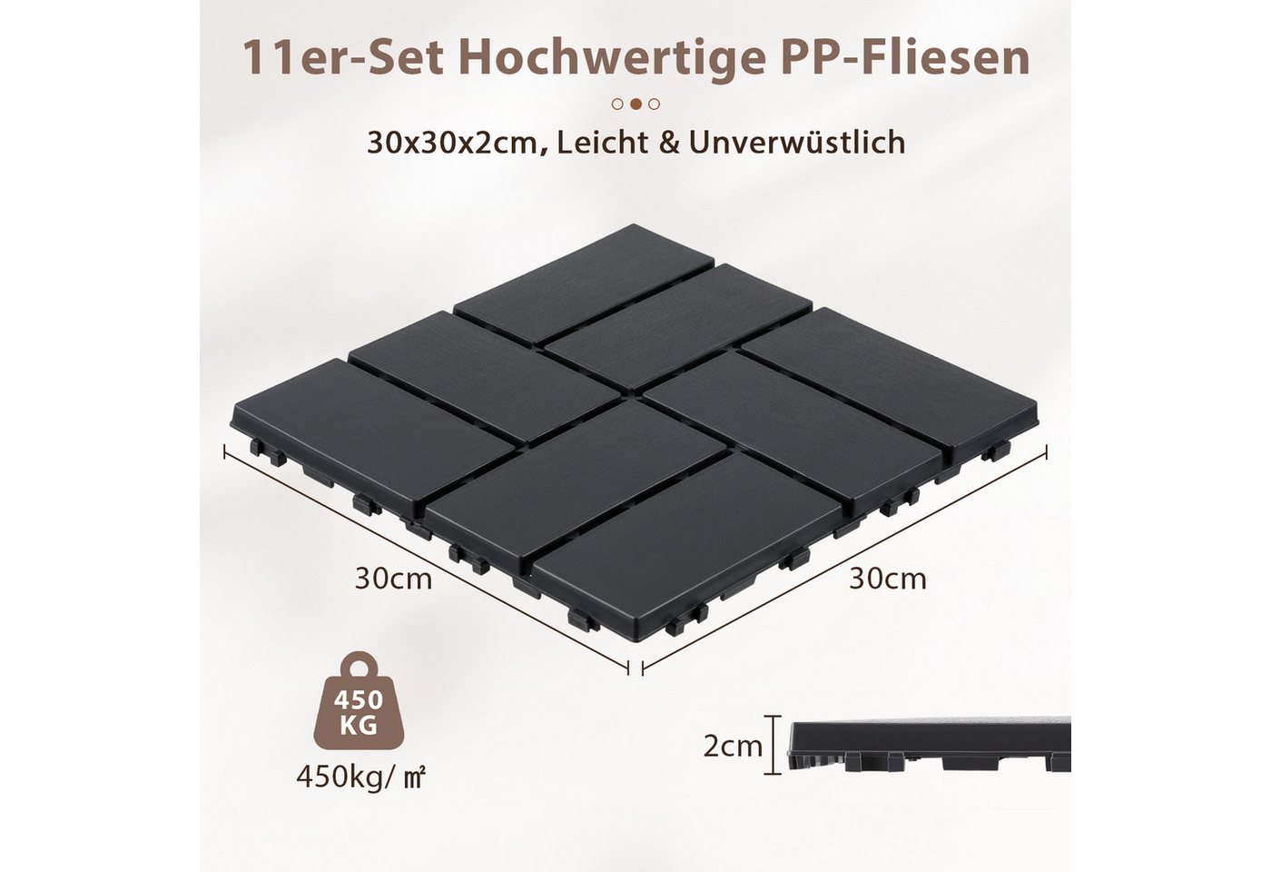 Clanmacy Terrassenplatte 66 Stück Terrassenfliesen 30x30 Kunststoff Klickfliesen anthrazit 6 m², Kunststoff 30x30
