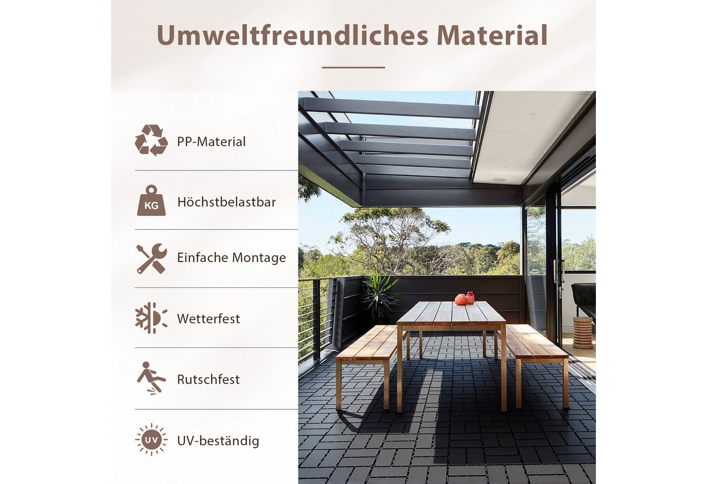 Clanmacy Terrassenplatte 66 Stück Terrassenfliesen 30x30 Kunststoff Klickfliesen anthrazit 6 m², Kunststoff 30x30 Bild 4