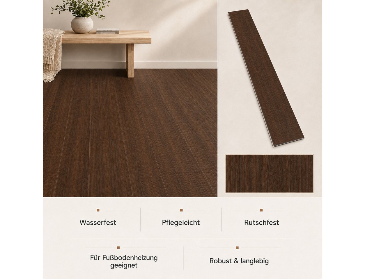 Berti Graf Designboden SPC Klick-Vinylboden 5 mm wasserfest in moderner Dielenoptik, kleberfrei, mit Trittschalldämmung, pflegeleicht Bild 5
