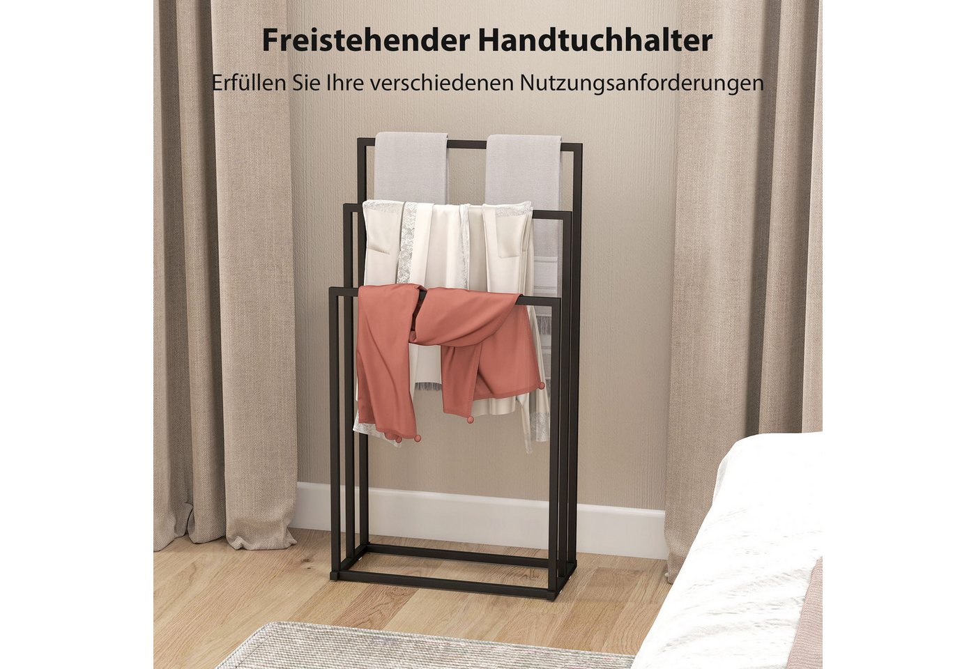 HOMCOM Handtuchhalter Stehend Handtuchständer mit 3 Stangen, Handtuchleiter aus Stahl, für Badezimmer, Schwarz Bild 5