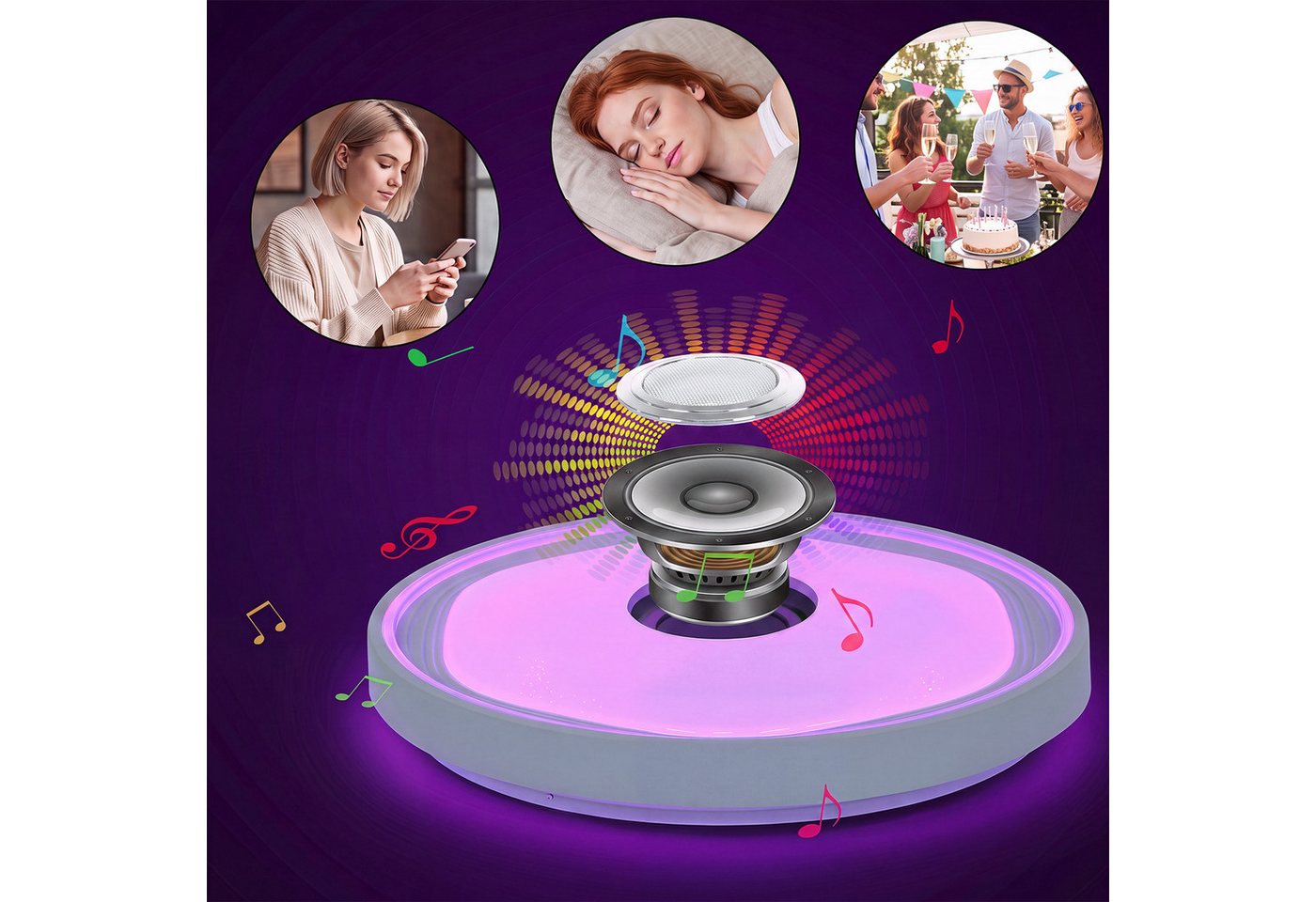 oyajia Deckenleuchte Smart LED Deckenlampe mit Bluetooth Lautsprecher, 50cm Wohnzimmerlampe, LED fest integriert, Kaltweiß+Naturweiß+Warmweiß+RGB, 48W RGB Deckenleuchte APP Control, für Badezimmer Schlafzimmer Hotel Bild 4