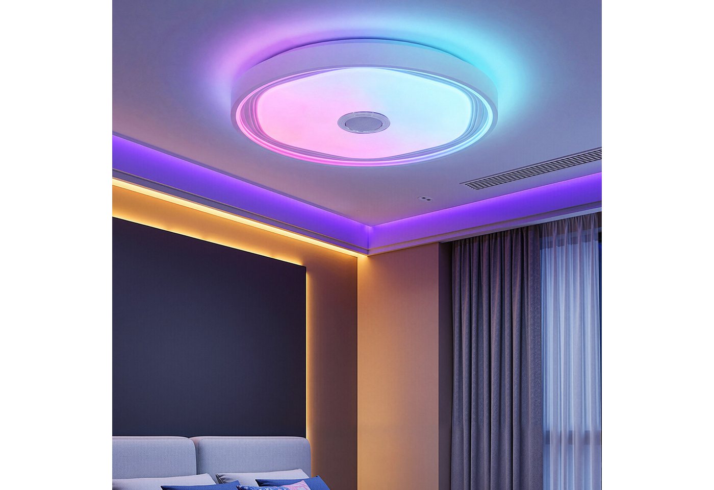 oyajia Deckenleuchte Smart LED Deckenlampe mit Bluetooth Lautsprecher, 50cm Wohnzimmerlampe, LED fest integriert, Kaltweiß+Naturweiß+Warmweiß+RGB, 48W RGB Deckenleuchte APP Control, für Badezimmer Schlafzimmer Hotel Bild 5