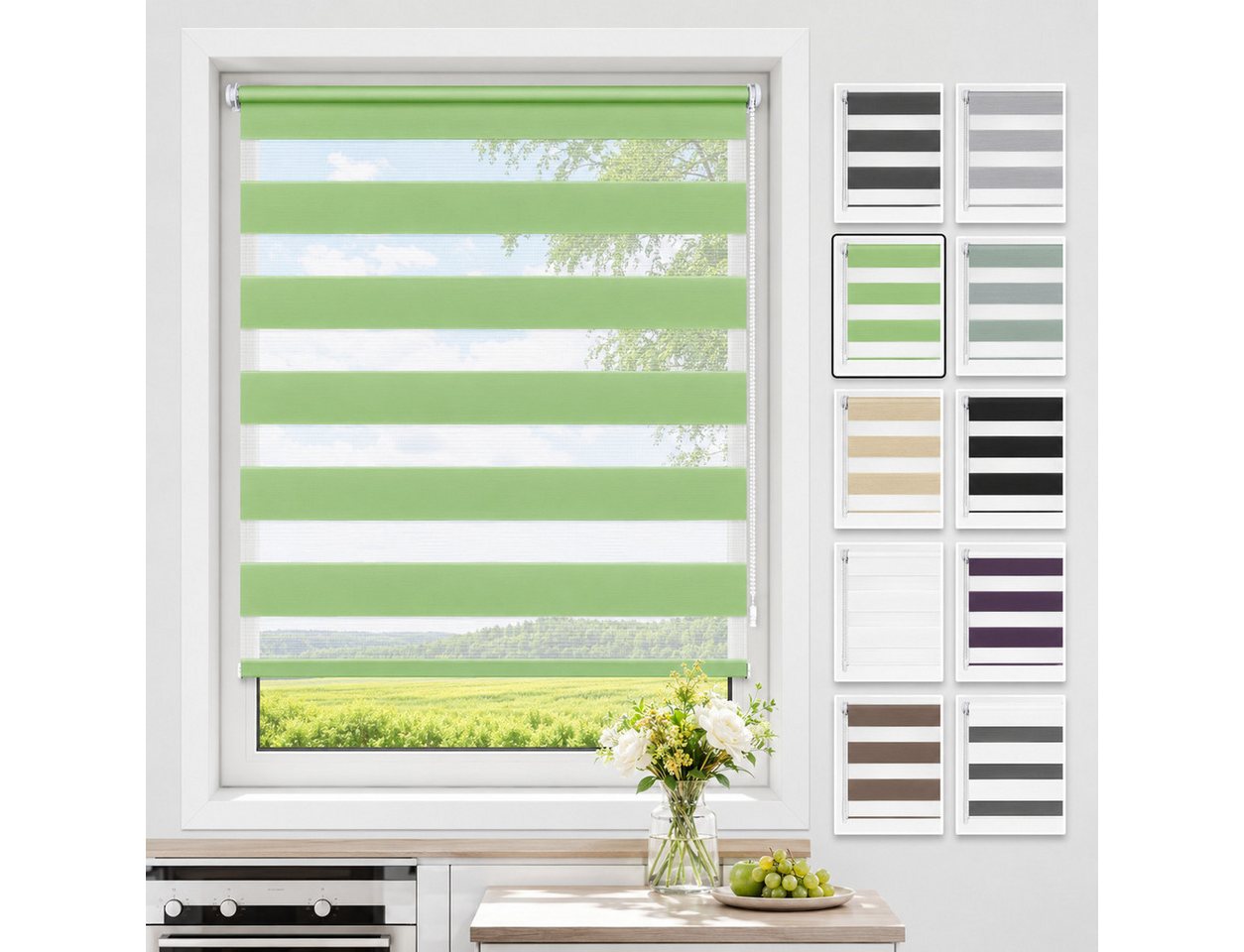 Doppelrollo ohne Bohren 130cm/150cm/230cm, OUBO, freihängend, Klemmfix, rollo für Fenster und Tür mit Klemmträger Lichtschutz und Sichtschutz Bild 2
