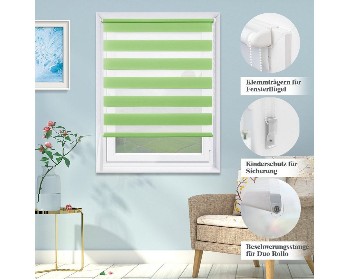 Doppelrollo ohne Bohren 130cm/150cm/230cm, OUBO, freihängend, Klemmfix, rollo für Fenster und Tür mit Klemmträger Lichtschutz und Sichtschutz Bild 3