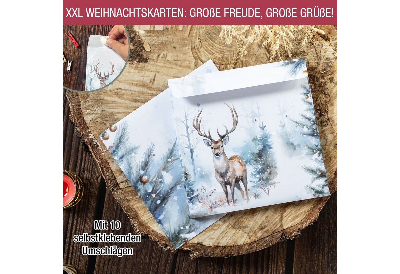 TOBJA Weihnachtskarte Weihnachtskarten XXL mit Umschlag Set, 10x Große Weihnachtskarten Postkarten Geschenkkarten