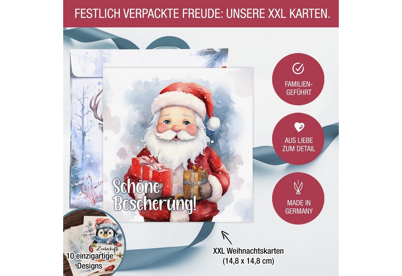 TOBJA Weihnachtskarte Weihnachtskarten XXL mit Umschlag Set, 10x Große Weihnachtskarten Postkarten Geschenkkarten Bild 2