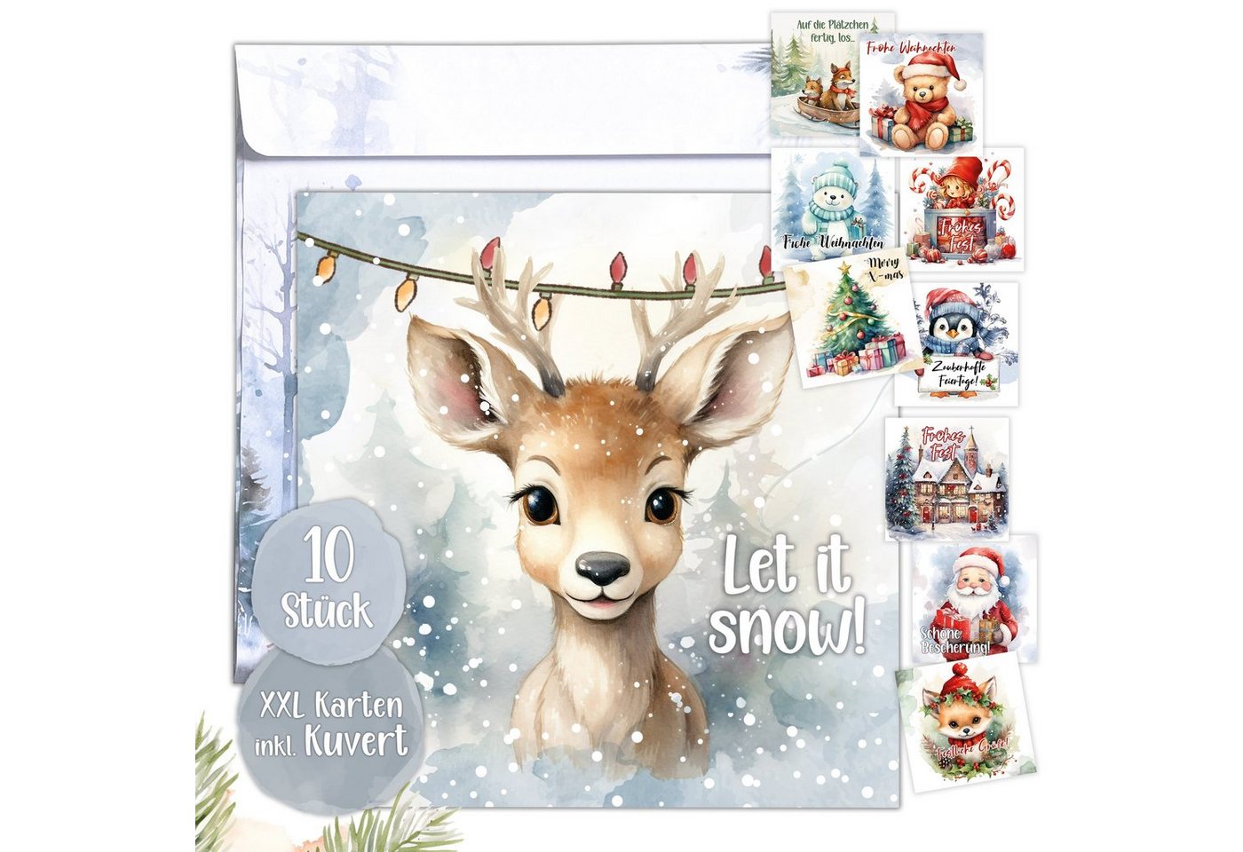 TOBJA Weihnachtskarte Weihnachtskarten XXL mit Umschlag Set, 10x Große Weihnachtskarten Postkarten Geschenkkarten Bild 3