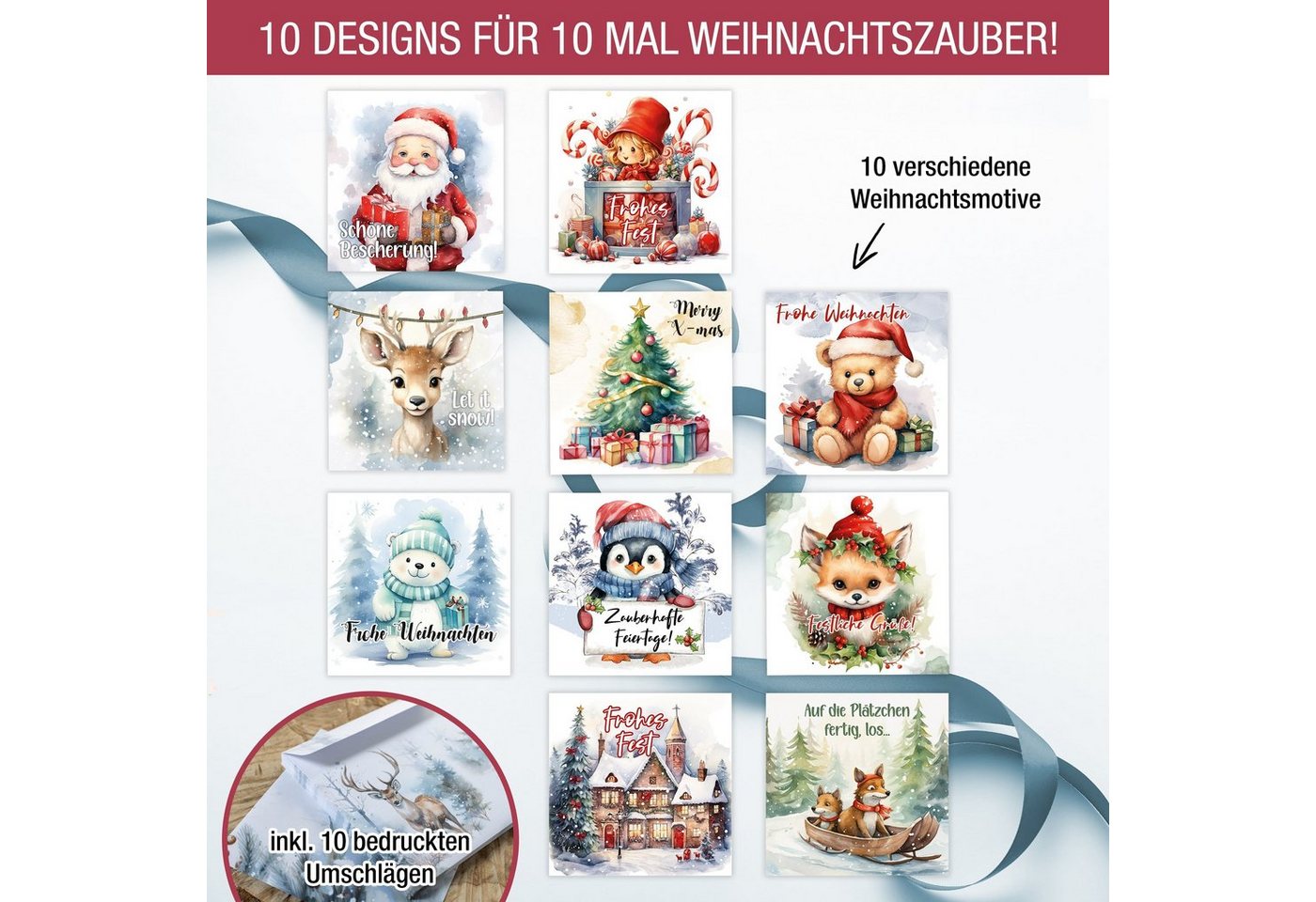 TOBJA Weihnachtskarte Weihnachtskarten XXL mit Umschlag Set, 10x Große Weihnachtskarten Postkarten Geschenkkarten Bild 4