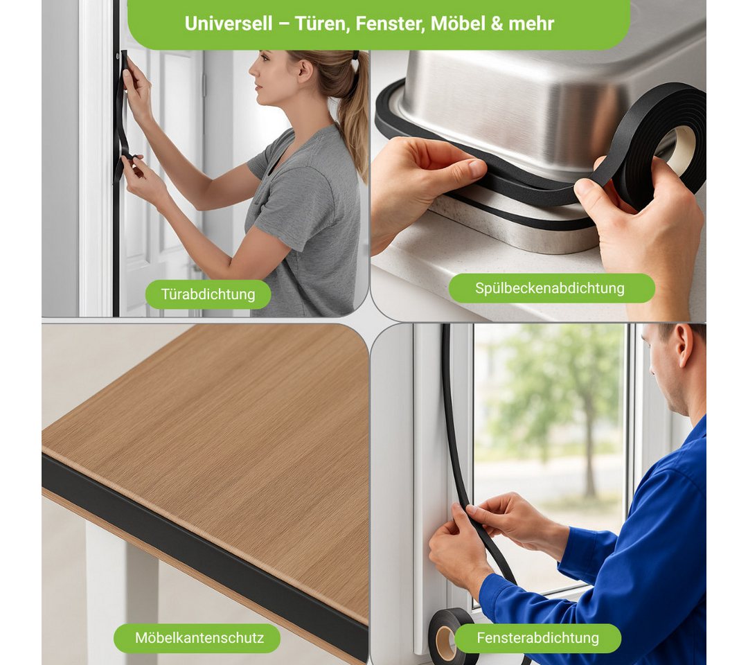varivendo Verlegeband Zugluftdichtung selbstklebend Schwarz 20m / 2 Rollen Fenster Tür (Rollen, 2-St., Zugluftdichtung) Zugluftdichtung Fensterdichtung Türdichtung schaumstoffdichtung Bild 3
