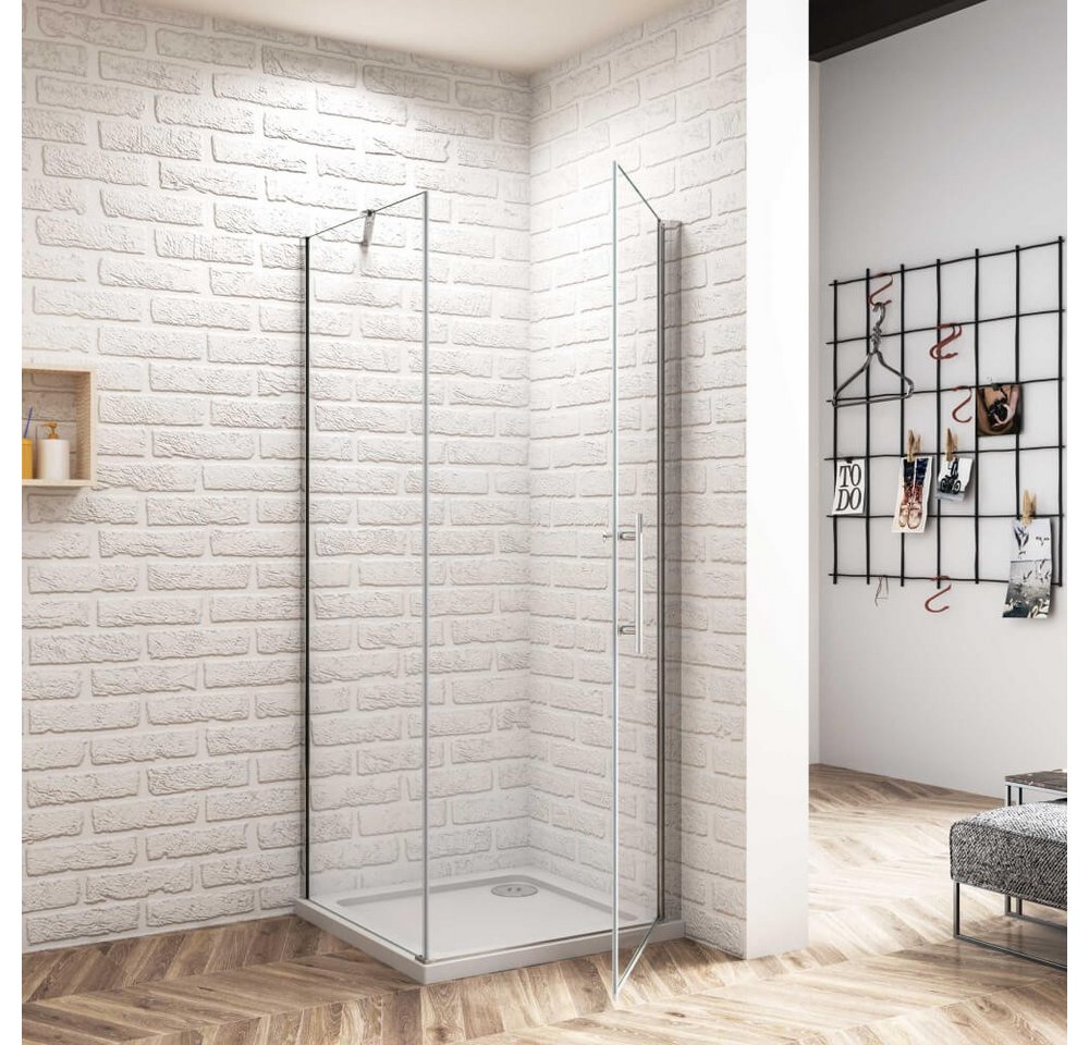 Duschparadies Eckdusche H:185cm Pendeltür mit Seitenwand Stabilstange Duschtür Duschkabine, BxT: 90x70 cm, Einscheibensicherheitsglas, ebenerdiger Einbau möglich