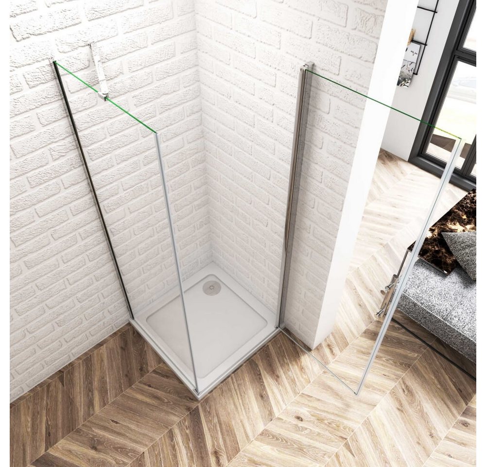 Duschparadies Eckdusche H:185cm Pendeltür mit Seitenwand Stabilstange Duschtür Duschkabine, BxT: 90x70 cm, Einscheibensicherheitsglas, ebenerdiger Einbau möglich Bild 3