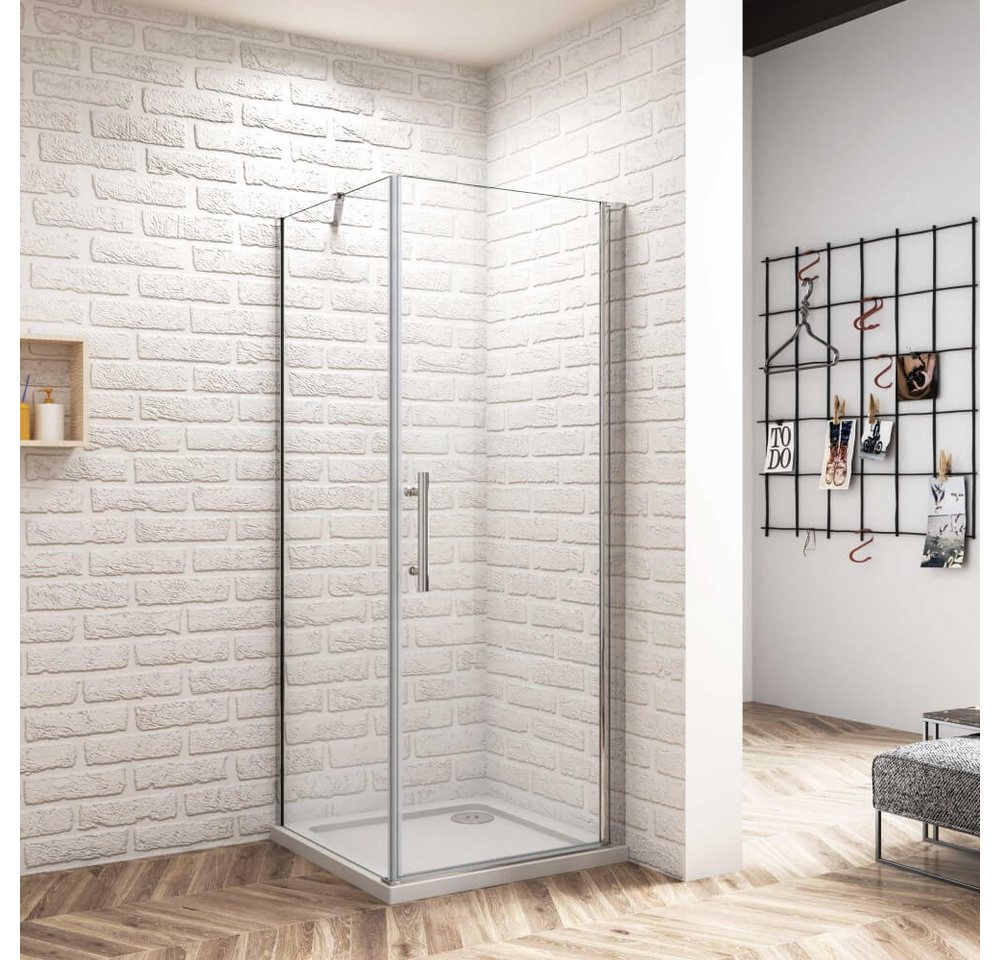 Duschparadies Eckdusche H:185cm Pendeltür mit Seitenwand Stabilstange Duschtür Duschkabine, BxT: 90x70 cm, Einscheibensicherheitsglas, ebenerdiger Einbau möglich Bild 4