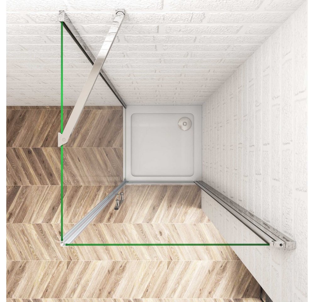 Duschparadies Eckdusche H:185cm Pendeltür mit Seitenwand Stabilstange Duschtür Duschkabine, BxT: 90x70 cm, Einscheibensicherheitsglas, ebenerdiger Einbau möglich Bild 5