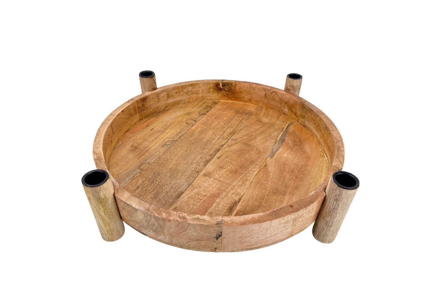 Online-Fuchs Adventskranz aus Mangoholz für Stabkerzen mit schwarzen Kerzenhaltern, Metall, rund, modern und natürlich für Ihre Weihnachtsdekoration Bild 2