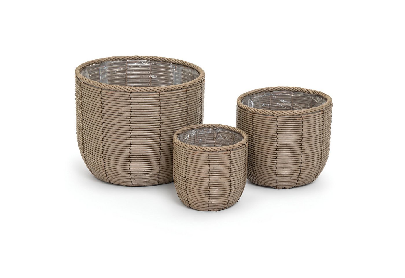 colourliving Blumentopf Gala Pflanzkübel Rattan 3er-Set – Große Indoor Blumentöpfe Naturgrau (3 St), Integrierter Folieneinsatz, dekorative Flechtoptik Bild 3