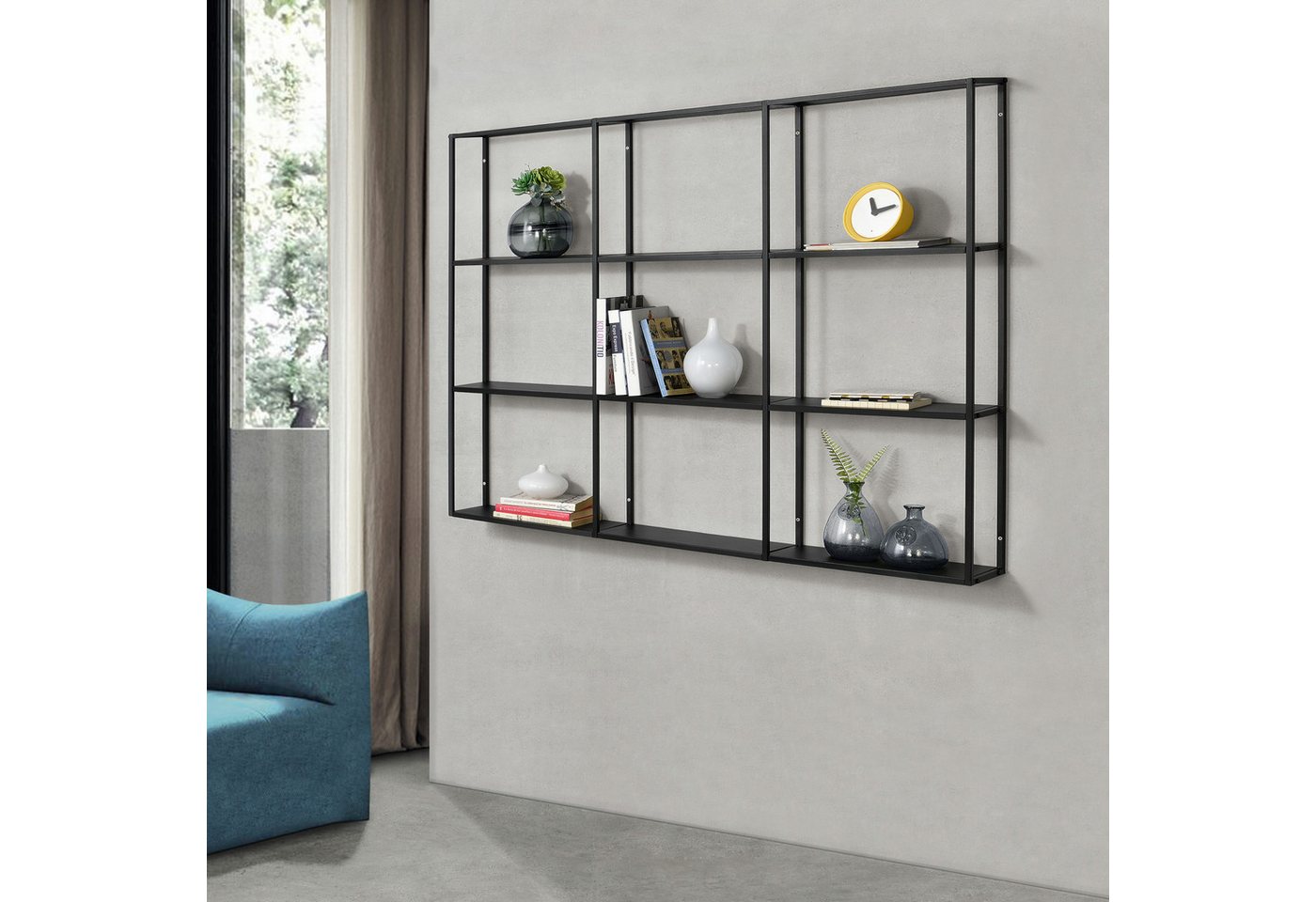 en.casa Wandregal, »Jelsa« Metallregal mit 9 offenen Ablagen Schwarz 130 x 18 x 110 cm