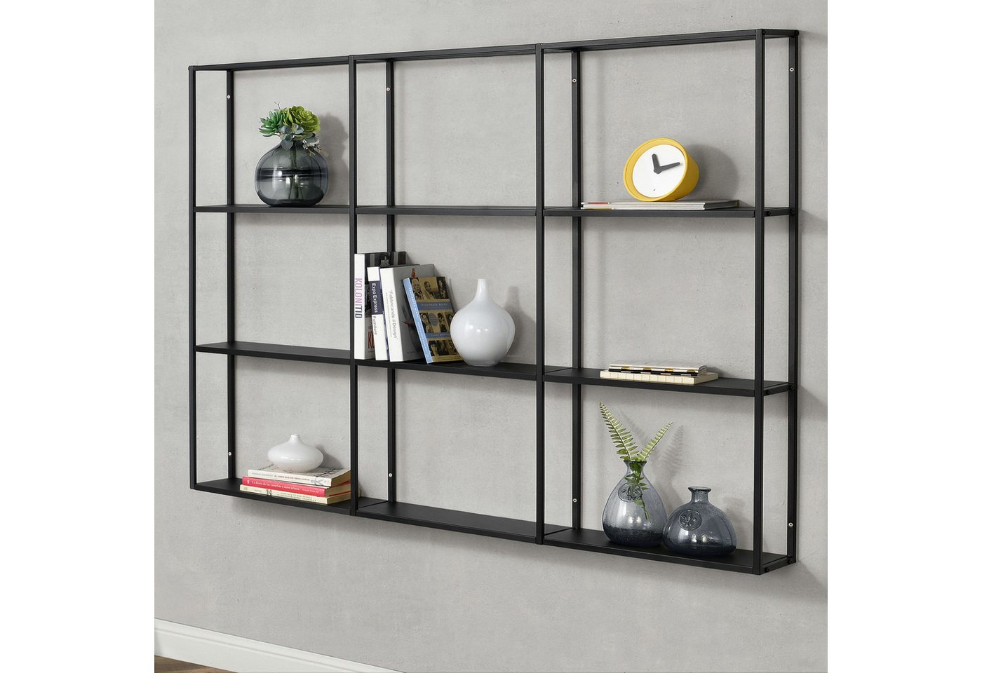 en.casa Wandregal, »Jelsa« Metallregal mit 9 offenen Ablagen Schwarz 130 x 18 x 110 cm Bild 3