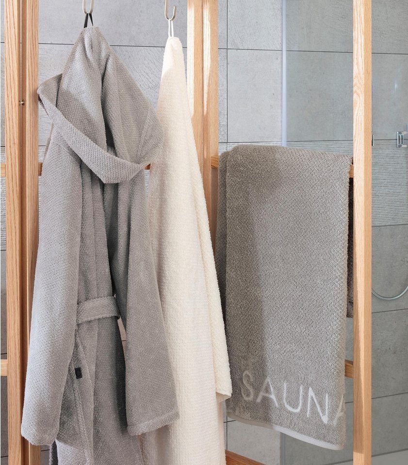 Cawö Saunatuch PURE, B 80 cm, L 200 cm, Grau, Sauna-Schriftzug, Frottee (1-St), 100 % Baumwolle