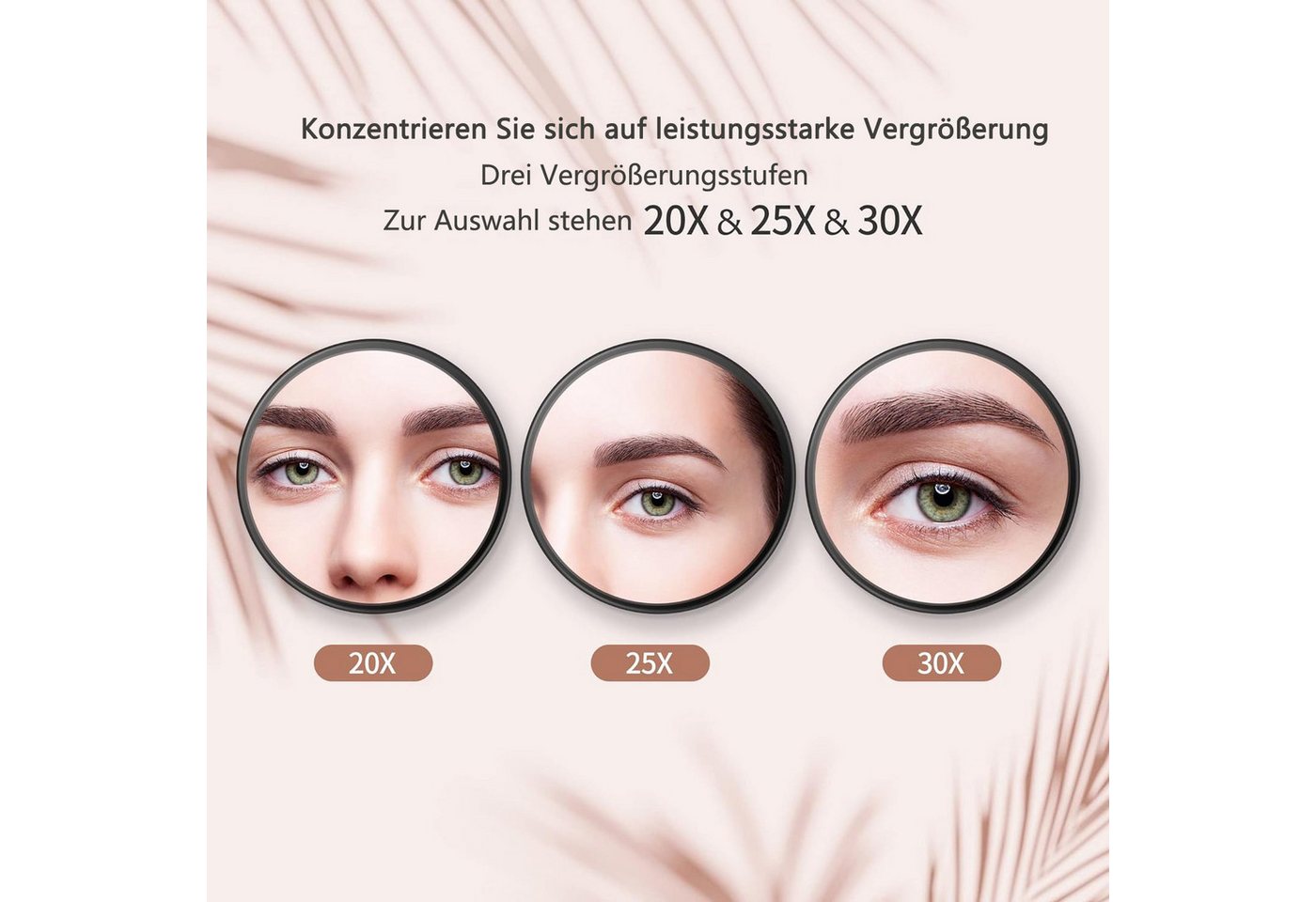 Coonoor Kosmetikspiegel Schminkspiegel 20 und 30 Fach Vergrößerung Spiegel Schminkspiegel, Kleiner Vergrößerungsspiegel mit Saugnapf und Pinzette Bild 2