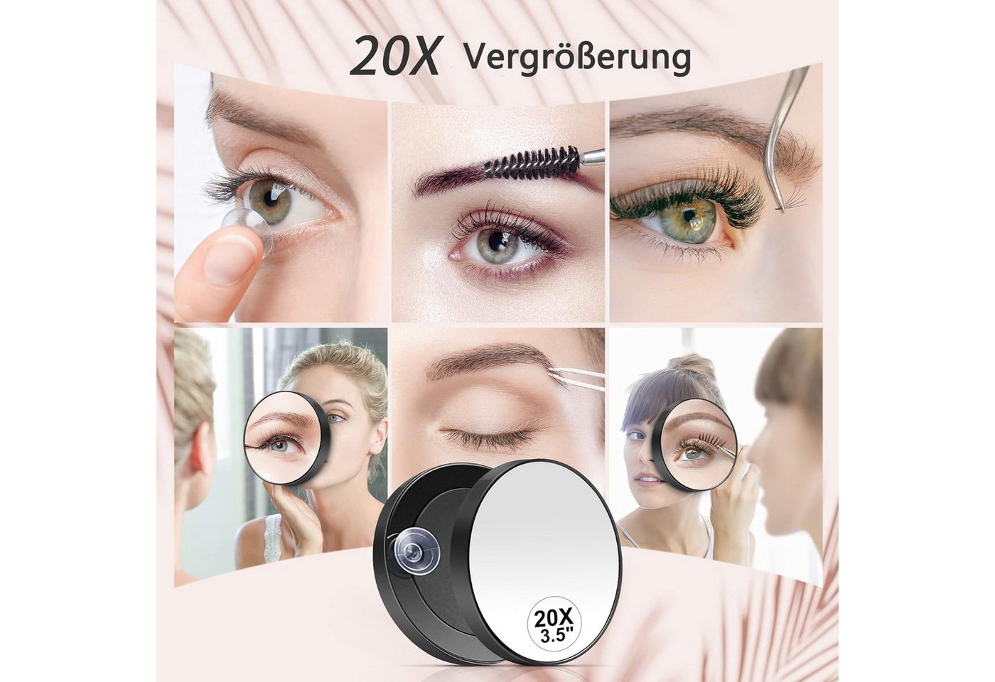 Coonoor Kosmetikspiegel Schminkspiegel 20 und 30 Fach Vergrößerung Spiegel Schminkspiegel, Kleiner Vergrößerungsspiegel mit Saugnapf und Pinzette Bild 5