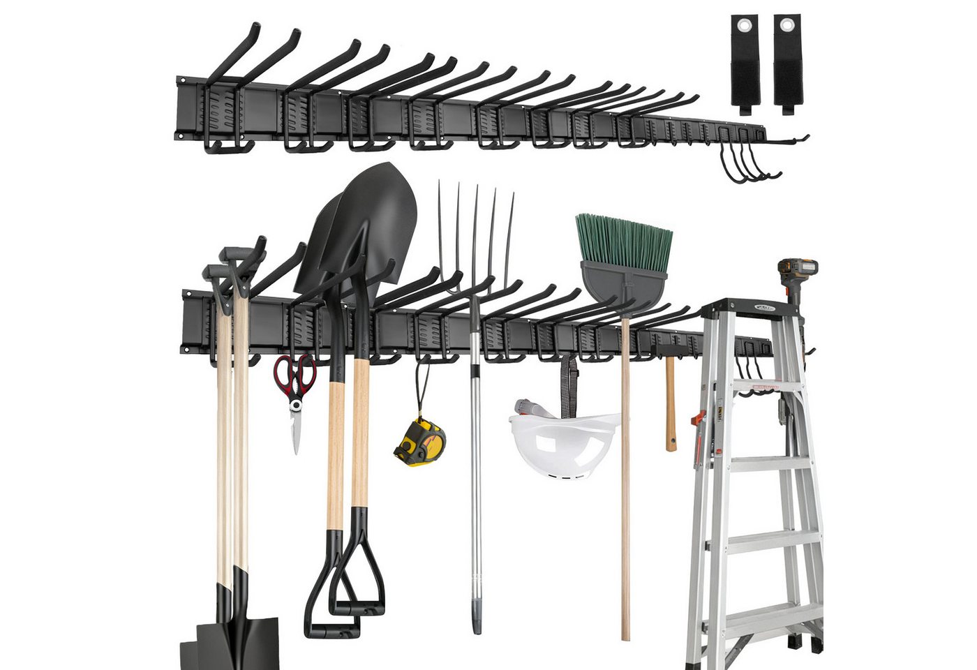 XEOOCE Klemmhalter 80-Zoll-Werkzeug-Wandhalterung mit 15 Haken und 2 Gurten, 6-tlg. Bild 2