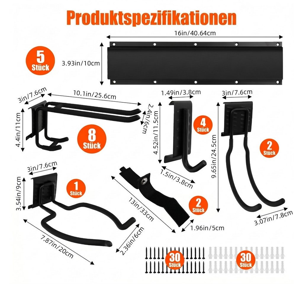 XEOOCE Klemmhalter 80-Zoll-Werkzeug-Wandhalterung mit 15 Haken und 2 Gurten, 6-tlg. Bild 5