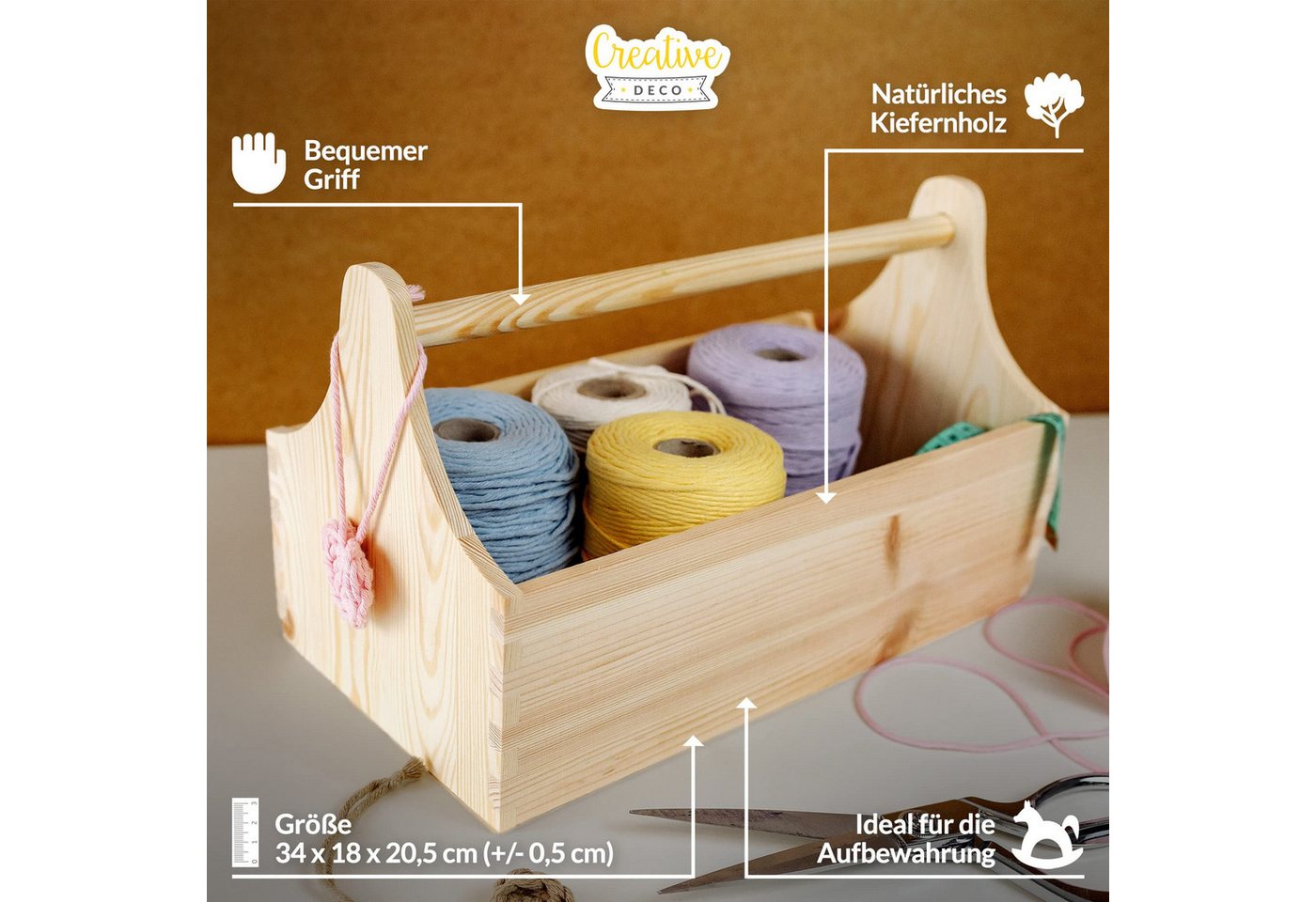 Creative Deco Werkzeugkoffer Werkzeugkasten aus Holz 34 x 18 x 20,5 cm Toolbox Bild 3
