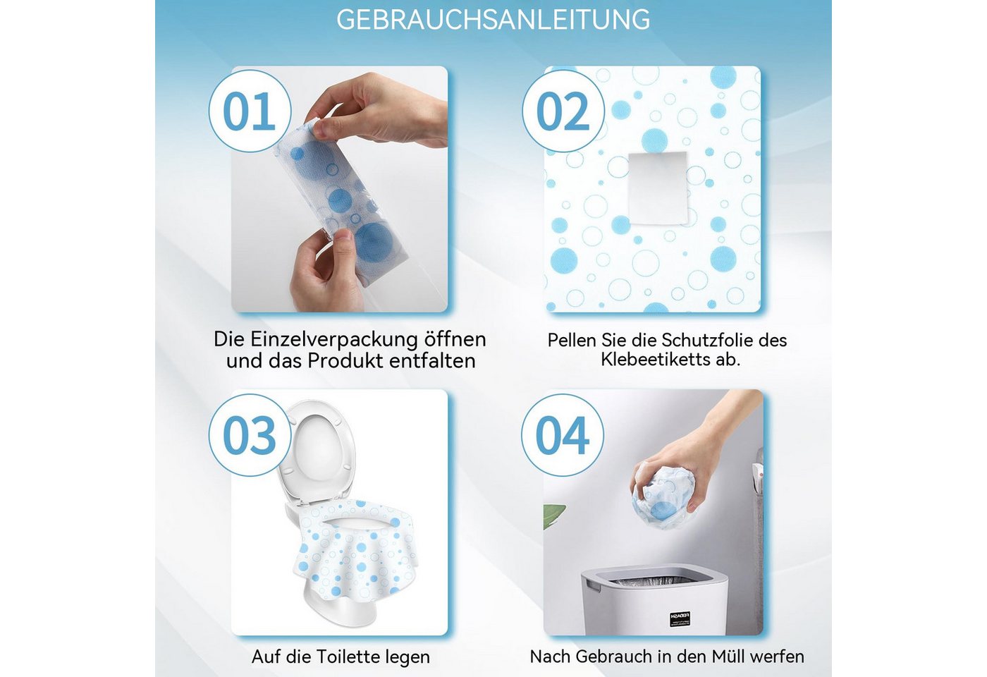 Diwzbyn WC-Deckelbezug Einweg Toilettensitzbezug, spülbare WC Toilettenauflage für Unterwegs, Vliesstoff, 10PCS, Universal Rutschfester Wasserdichter Und Antibakterieller Bild 3