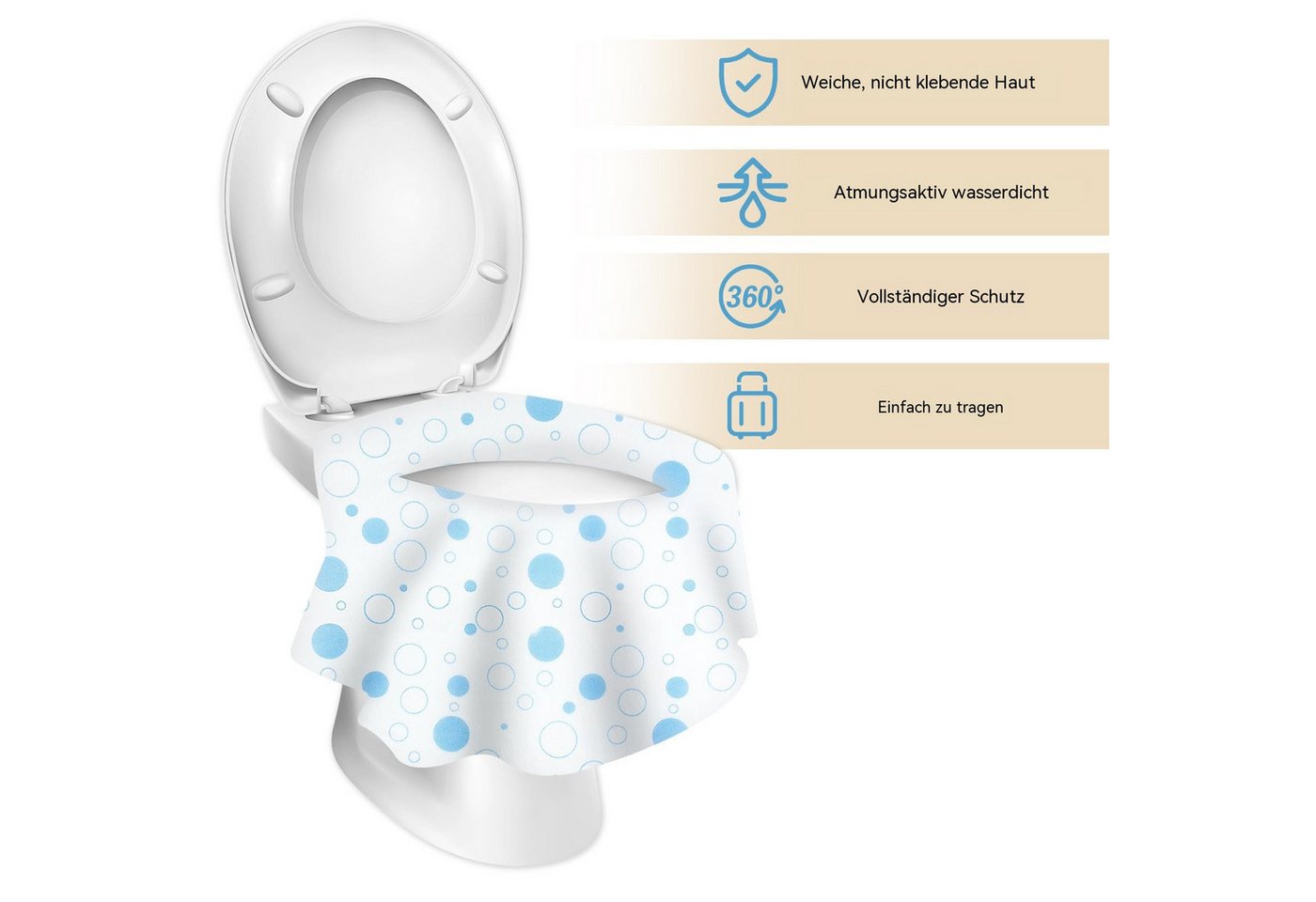 Diwzbyn WC-Deckelbezug Einweg Toilettensitzbezug, spülbare WC Toilettenauflage für Unterwegs, Vliesstoff, 10PCS, Universal Rutschfester Wasserdichter Und Antibakterieller Bild 4