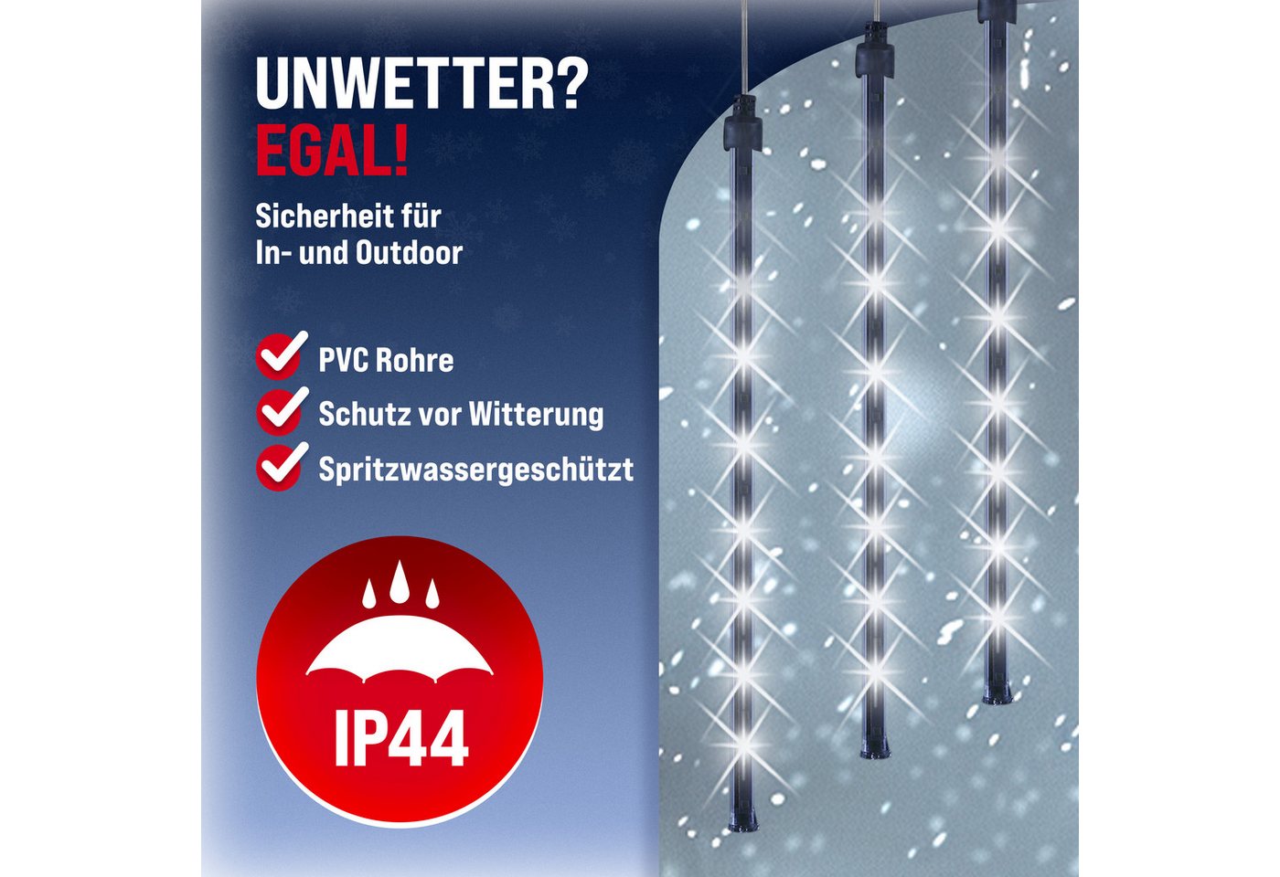 monzana Lichterkette, Meteorschauer 480 LED Außen Wasserdicht 10 Röhre je 50 cm