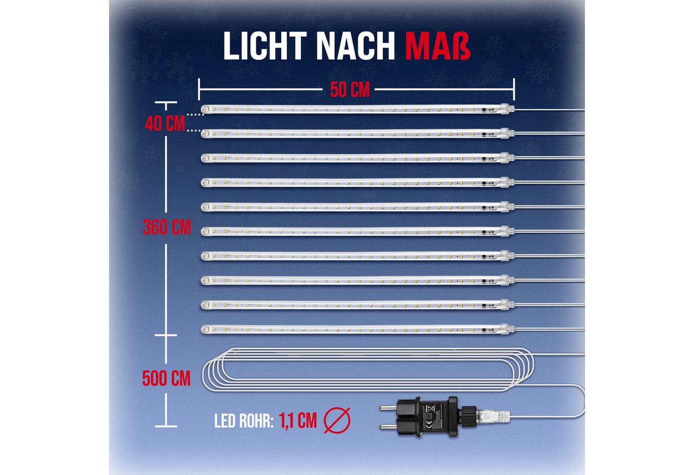 monzana Lichterkette, Meteorschauer 480 LED Außen Wasserdicht 10 Röhre je 50 cm Bild 5