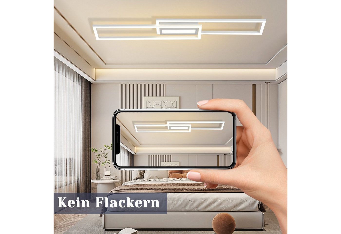 Nettlife LED Deckenleuchte Modern Dimmbar Schwarz 50W 95CM Geometrisch Deckenlampe, Dimmbar mit Fernbedienung, LED fest integriert, für Wohnzimmer Schlafzimmer Küche Flur Büro