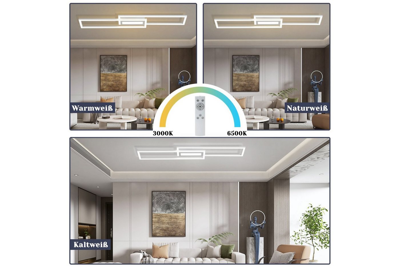 Nettlife LED Deckenleuchte Modern Dimmbar Schwarz 50W 95CM Geometrisch Deckenlampe, Dimmbar mit Fernbedienung, LED fest integriert, für Wohnzimmer Schlafzimmer Küche Flur Büro Bild 2
