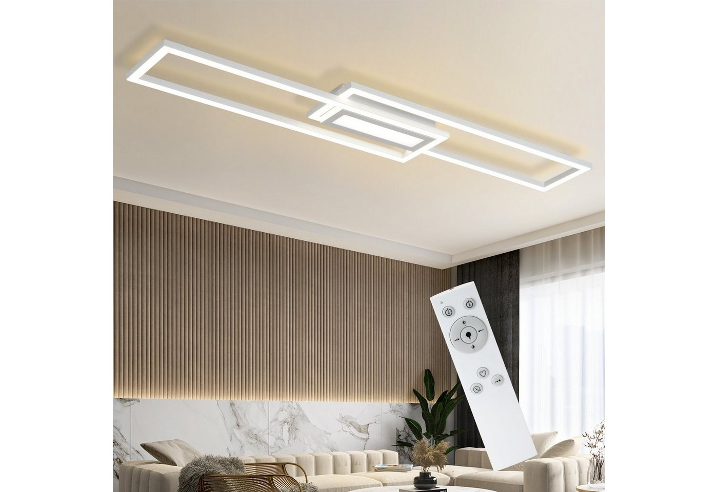 Nettlife LED Deckenleuchte Modern Dimmbar Schwarz 50W 95CM Geometrisch Deckenlampe, Dimmbar mit Fernbedienung, LED fest integriert, für Wohnzimmer Schlafzimmer Küche Flur Büro Bild 5