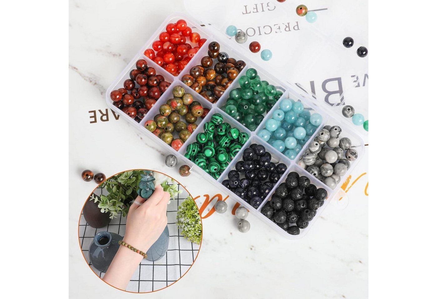 LuxusKollektion Bastelperlen Edelsteinperlen 6mm rund 300 Stück 10 Farben 6mm Bild 2