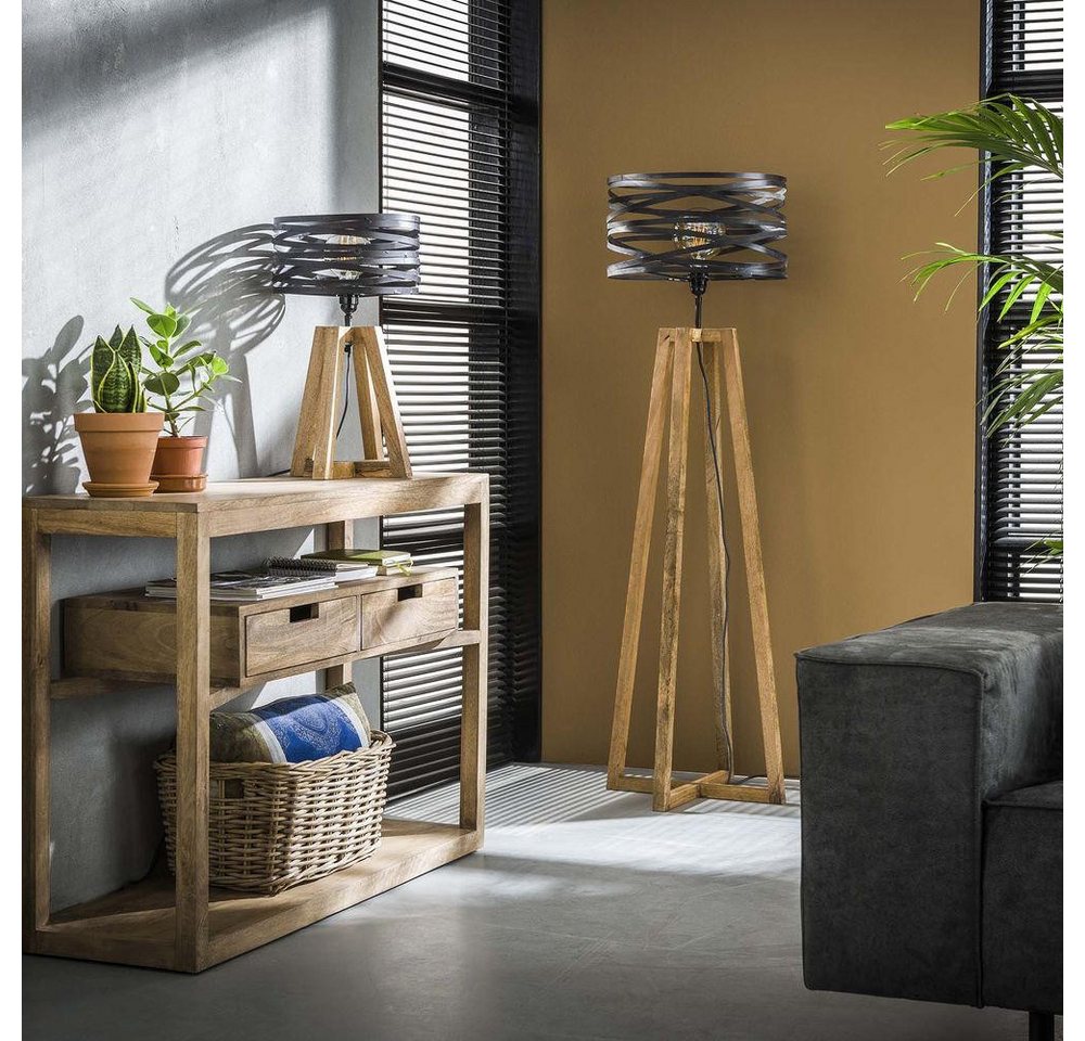 famlights Tischleuchte Tischleuchte Jamie in Grau aus Holz E27 Bild 5